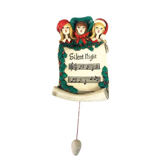 Vintage 60s Silent Night Wall Plaque Bensinc Pull String Musical - Picture 1 of 10